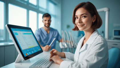 output:  Moderner Krankenhausflur mit Empfang und Pflanzen.