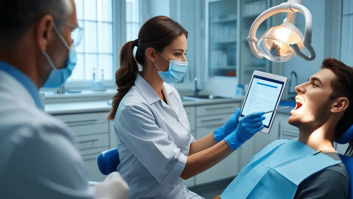 output:  Moderner Krankenhausflur mit Empfang und Pflanzen.