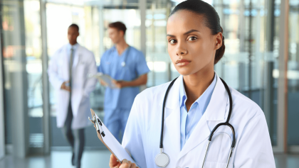 output:  Moderner Krankenhausflur mit Empfang und Pflanzen.