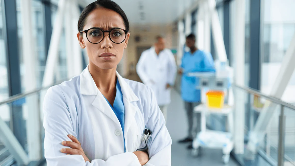 output:  Moderner Krankenhausflur mit Empfang und Pflanzen.